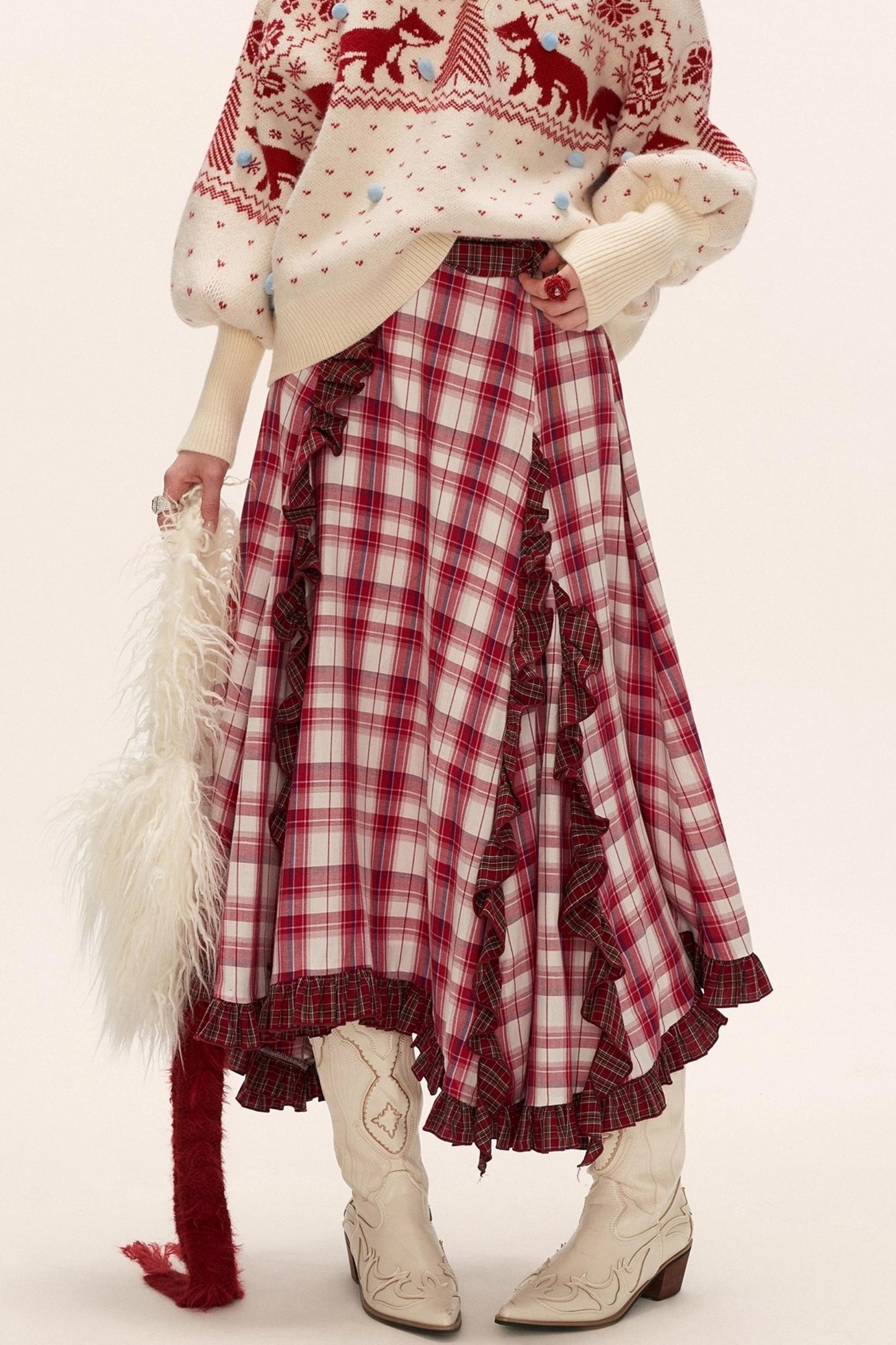 Spliced Plaid Long Skirt