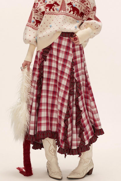 Spliced Plaid Long Skirt