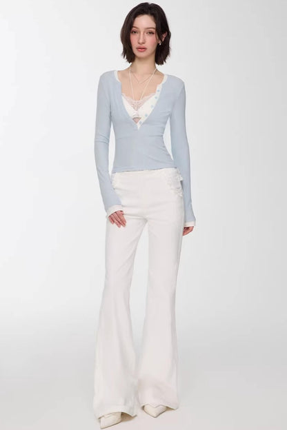 Color-Blocked Deep V-Neck Top Set-Up