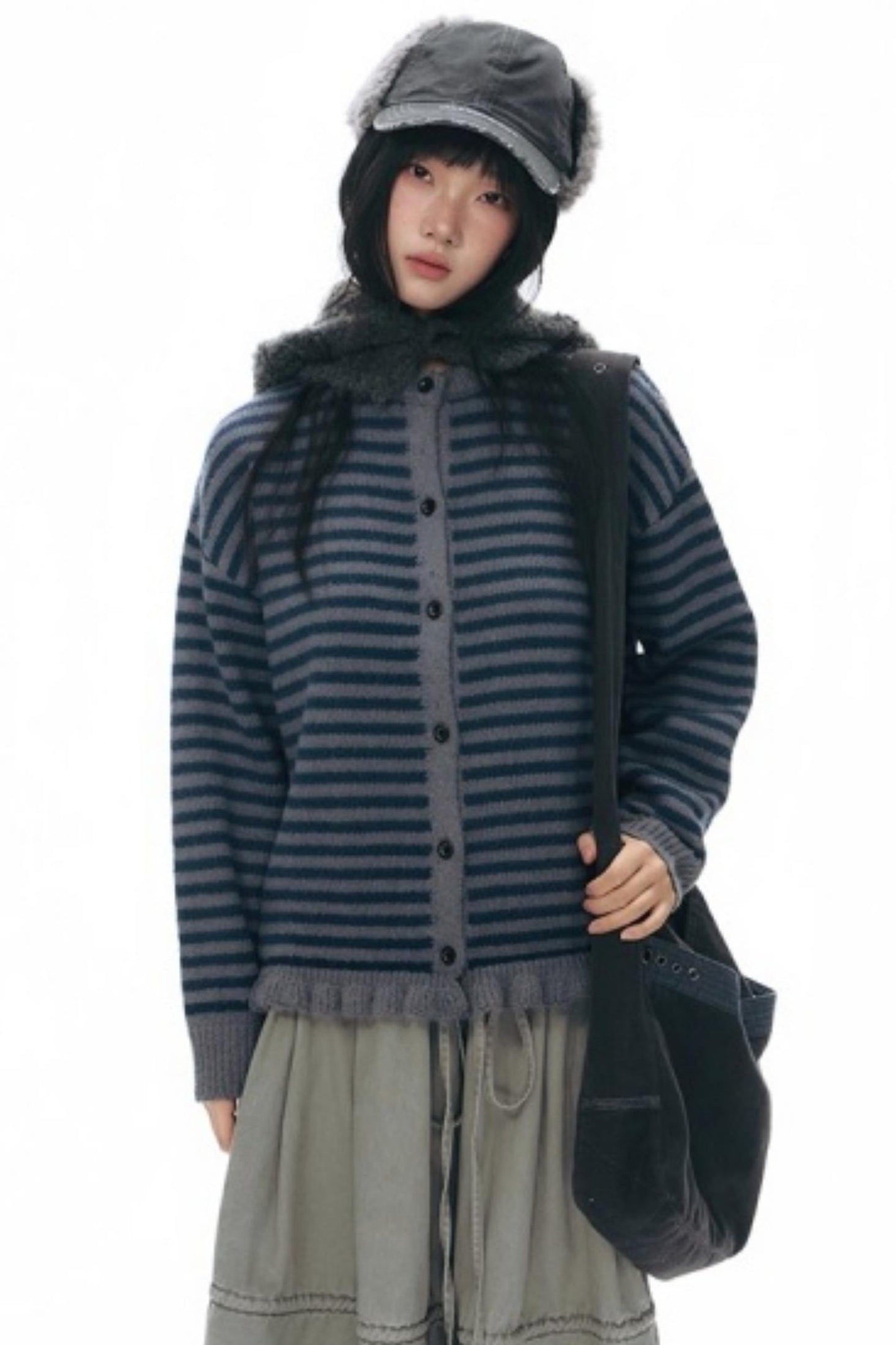 Knit Button Neck Snood Style Hat