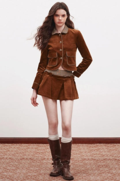 Corduroy Cardigan Suit Top Set-Up