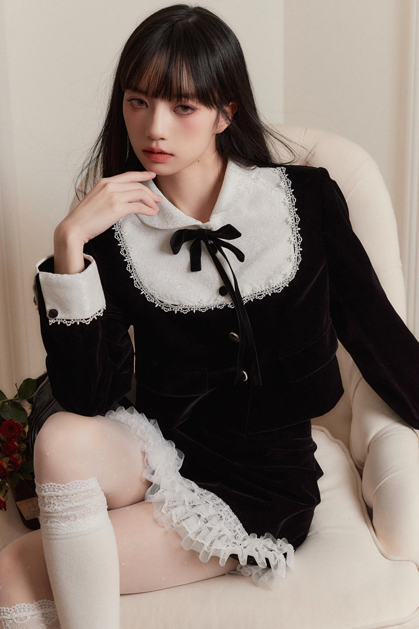 [10 31new] fragile shop serenade delicate daughter black and white jacquard coat skirt autumn and winter suit