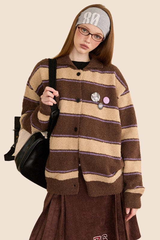 Striped Patchwork Sweater Cardigan