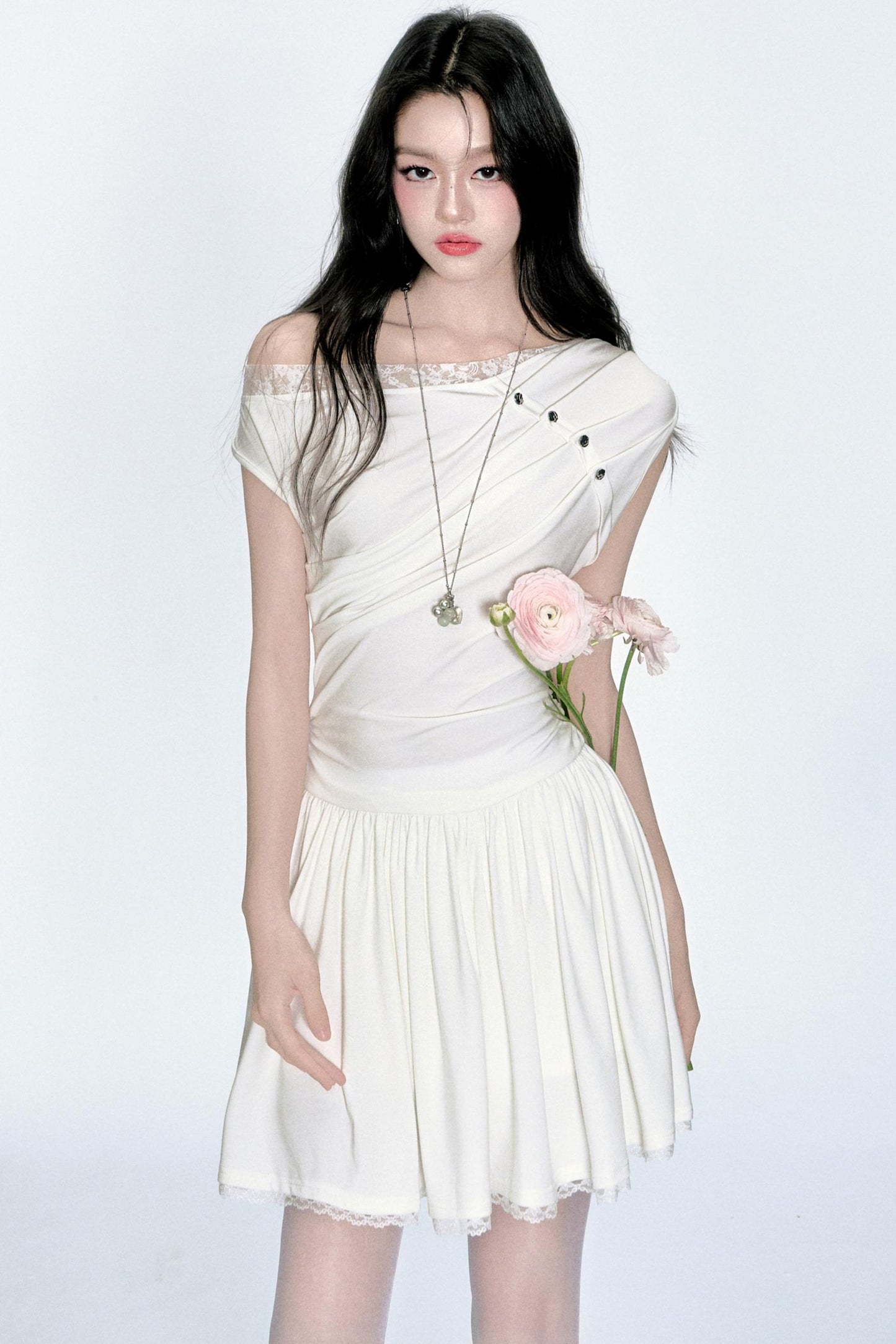 Lace Knit Asymmetric Dress