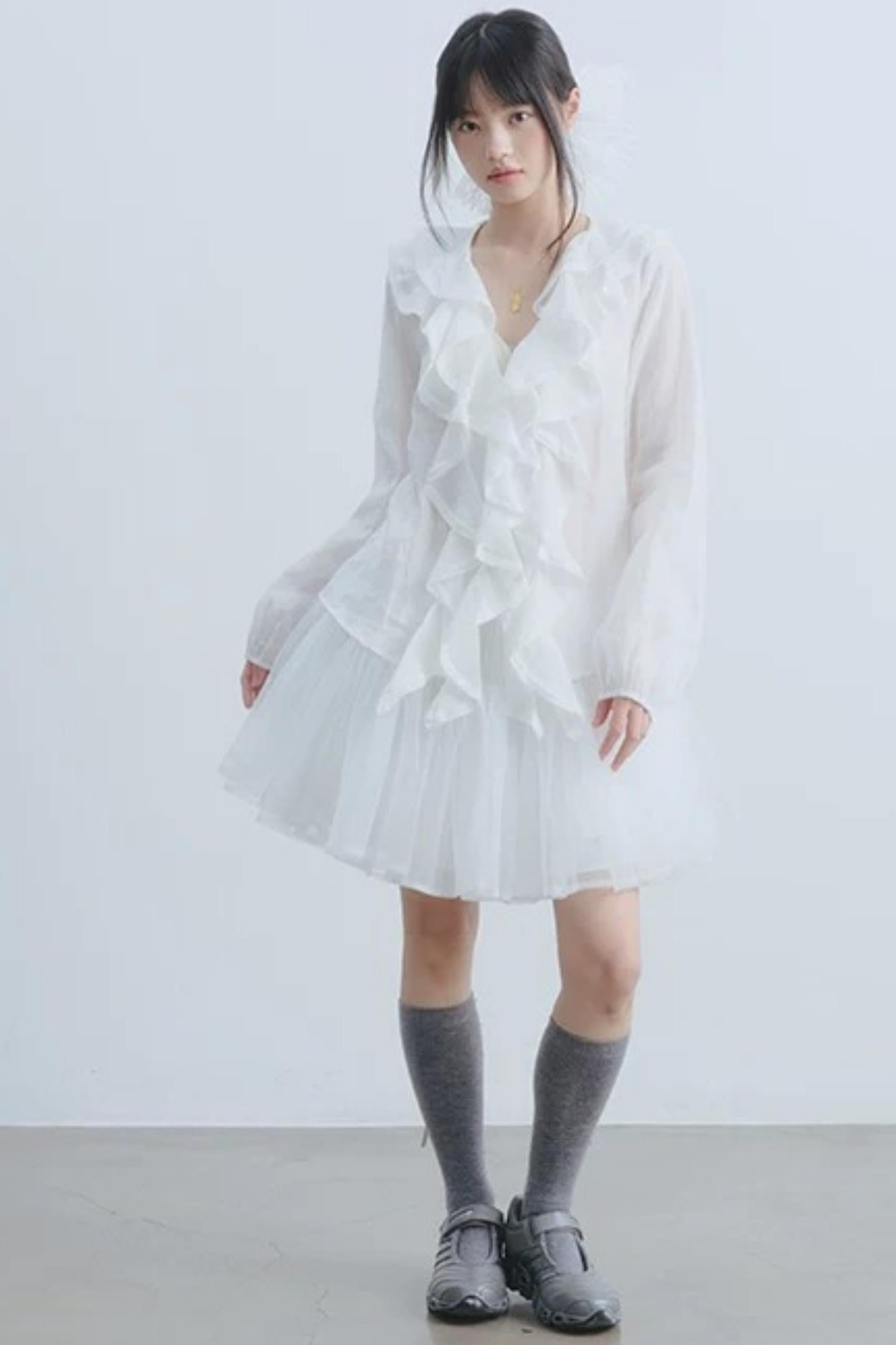 Camicia Bianca in Garza con Volant