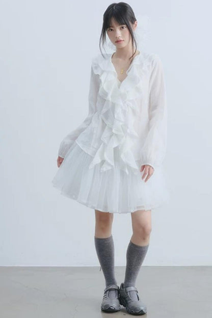 Camicia Bianca in Garza con Volant
