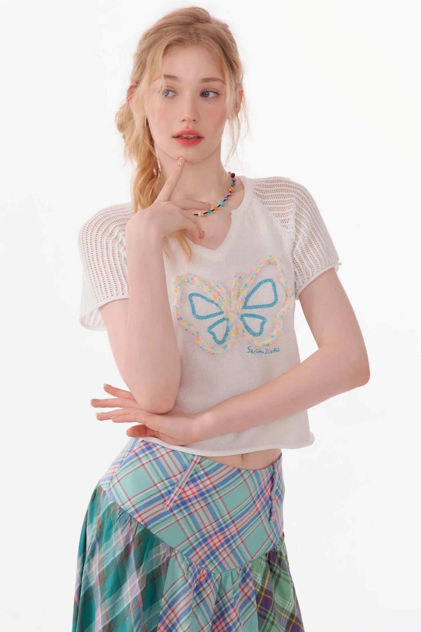 Top Raglan a Maglia con Farfalle 3D