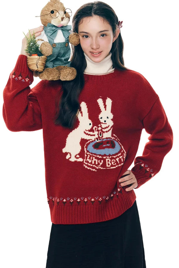 Red Rabbit Knitted Sweater