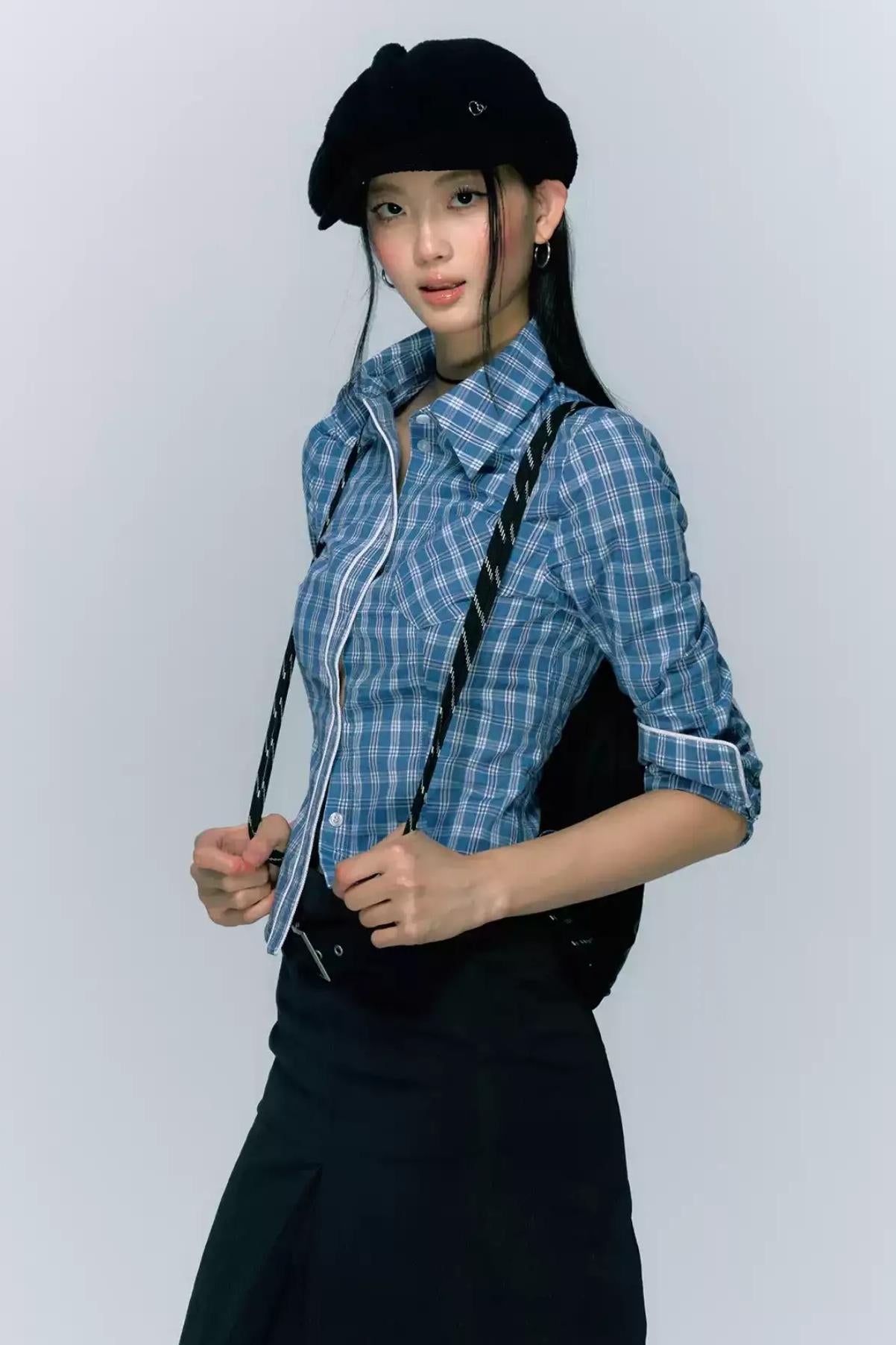 Autumn Checked Cinched Waist Shirt