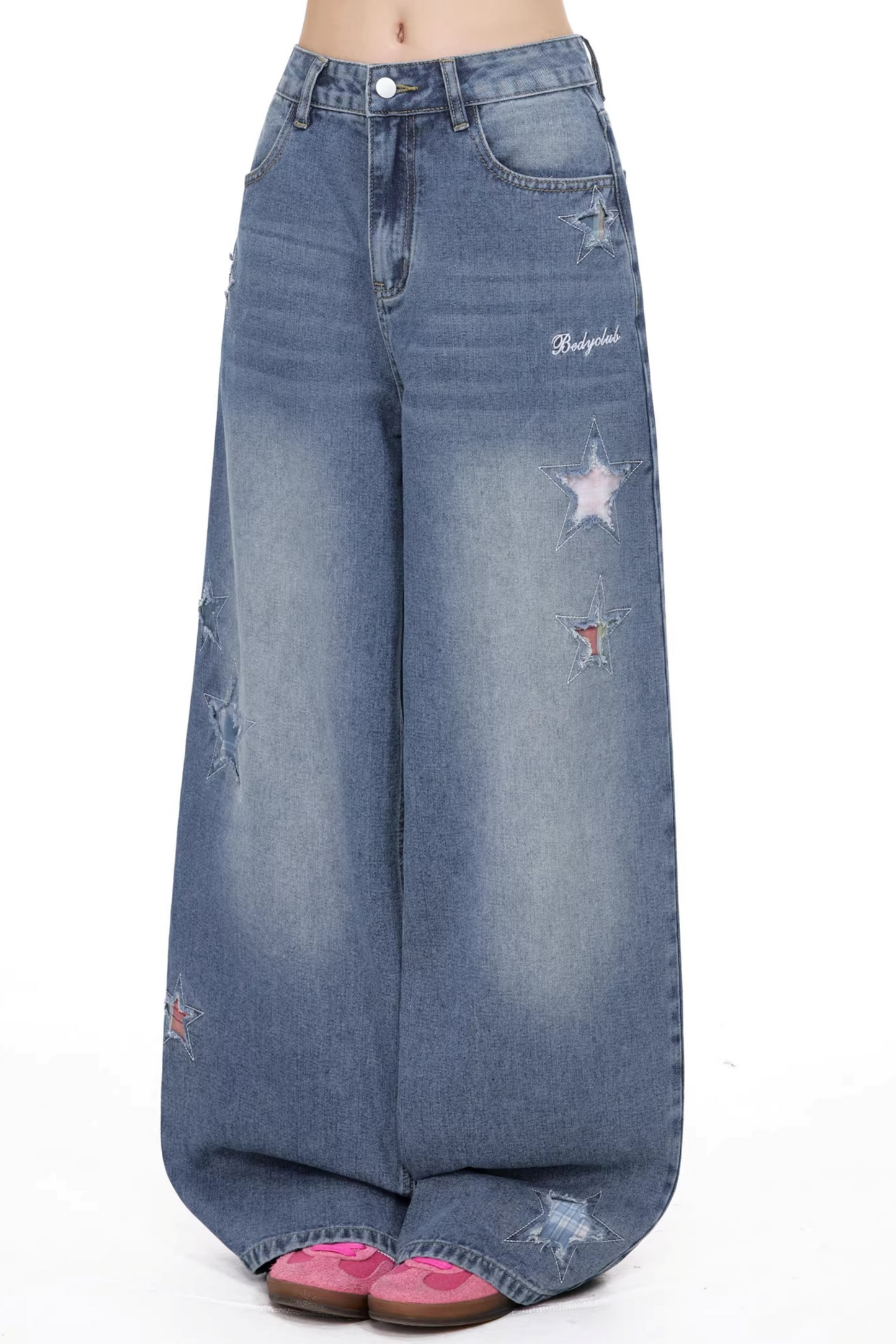 디스트레스드 빈티지 와이드 레그 팬츠