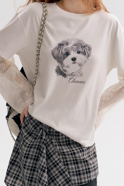 Puppy Painted Tencel Long-sleeve T-shirt