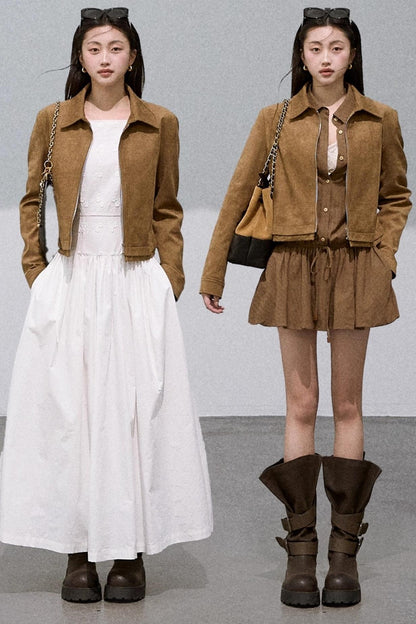 Suede Lapel Texture Short Jacket