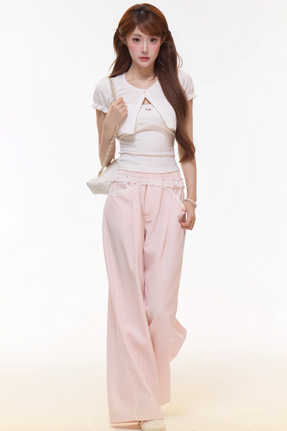 Ribbed Knit Cardigan Pants Set-Up