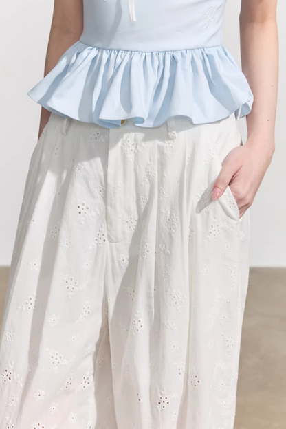 Pantaloni in cotone floreale bianco