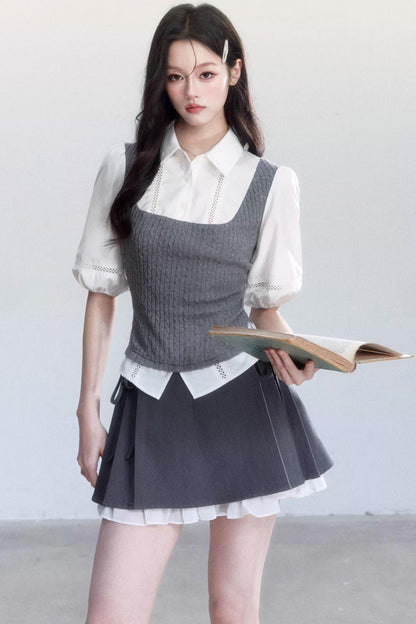 Conjunto de camisa de manga abullonada con bloques de color