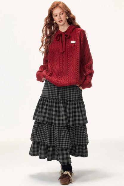 Plaid Patchwork Tiered Skirt