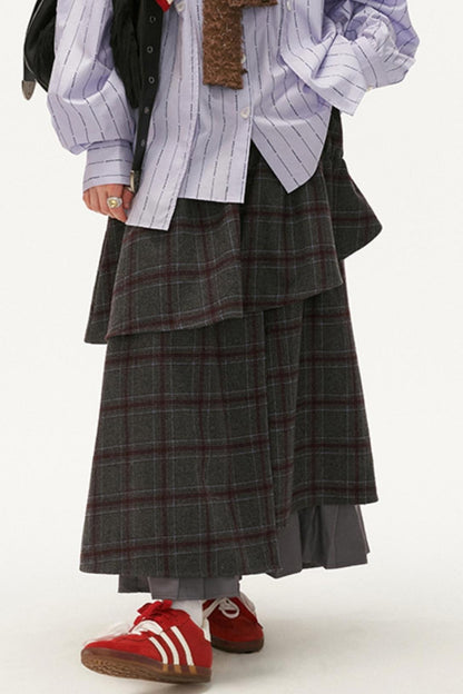 Fake Two-Piece Plaid Skirt