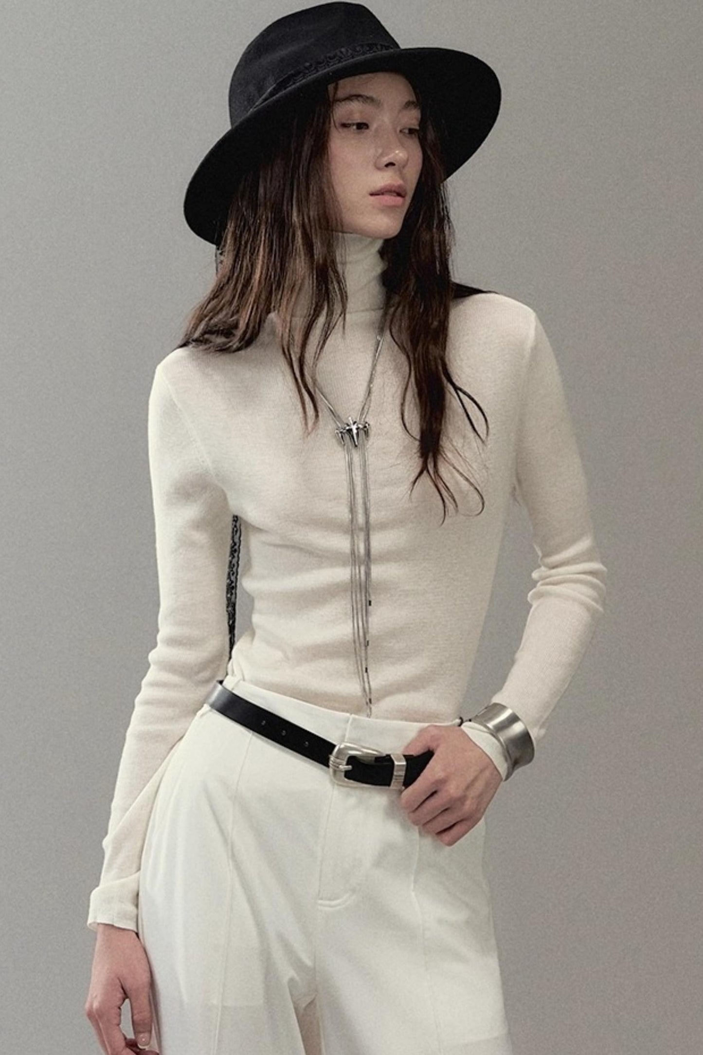 Soft Light Wool Turtleneck Top