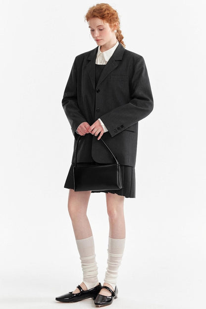 Gray Wool Blazer Skirt Set-Up