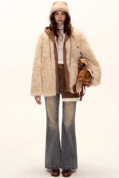 Hooded Fur Patchwork Jacket