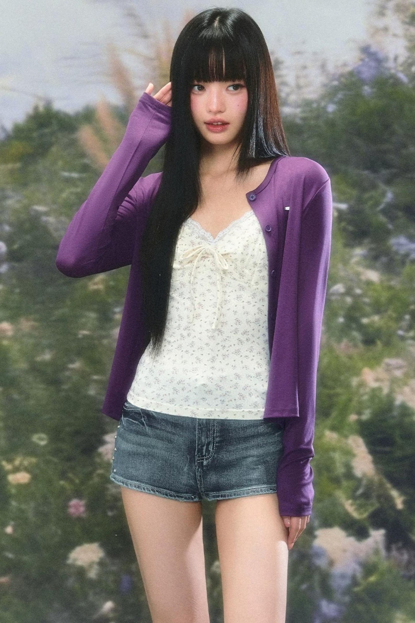 Purple Knit Summer Cardigan Set-Up