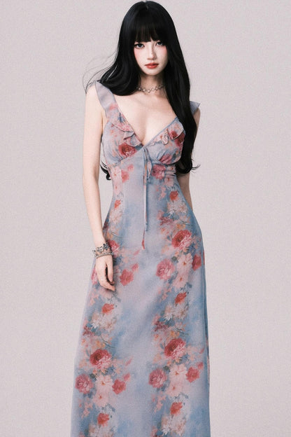 French V-Neck Halter Dress