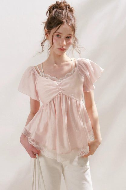 Tencel Lace Flutter Sleeve Blouse