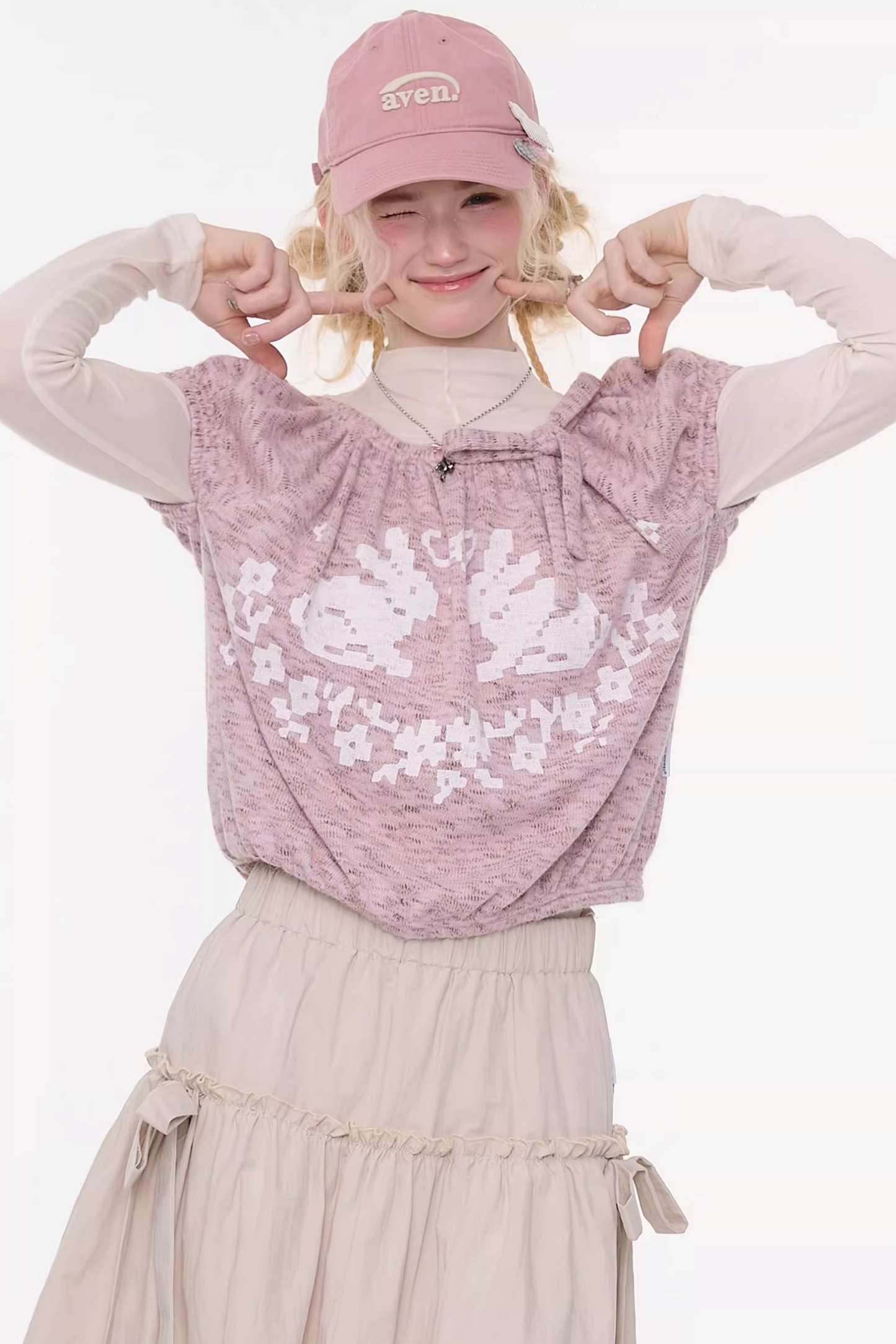 Rabbit Print Knit Blouse