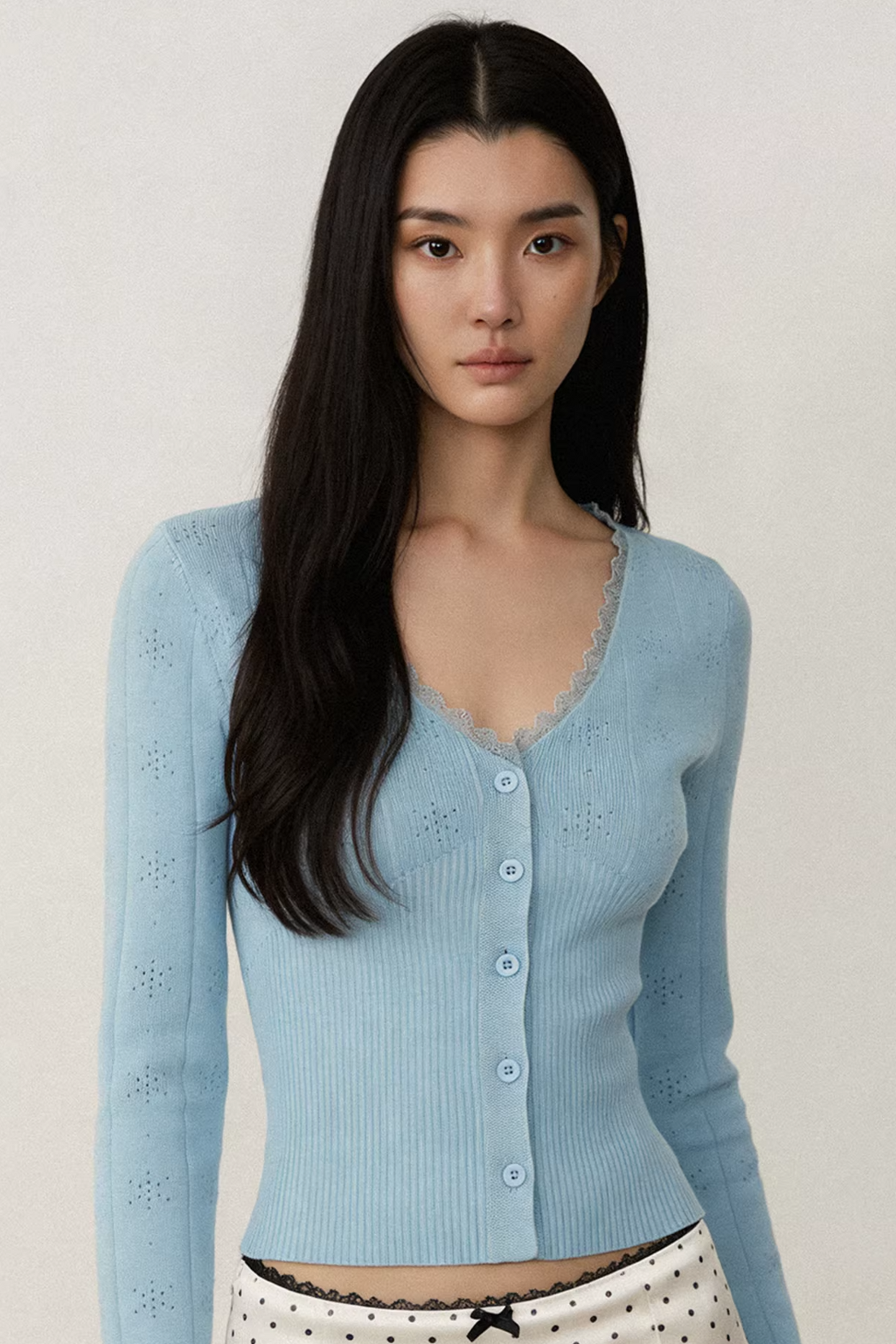 Blue Lace Trim Cardigan