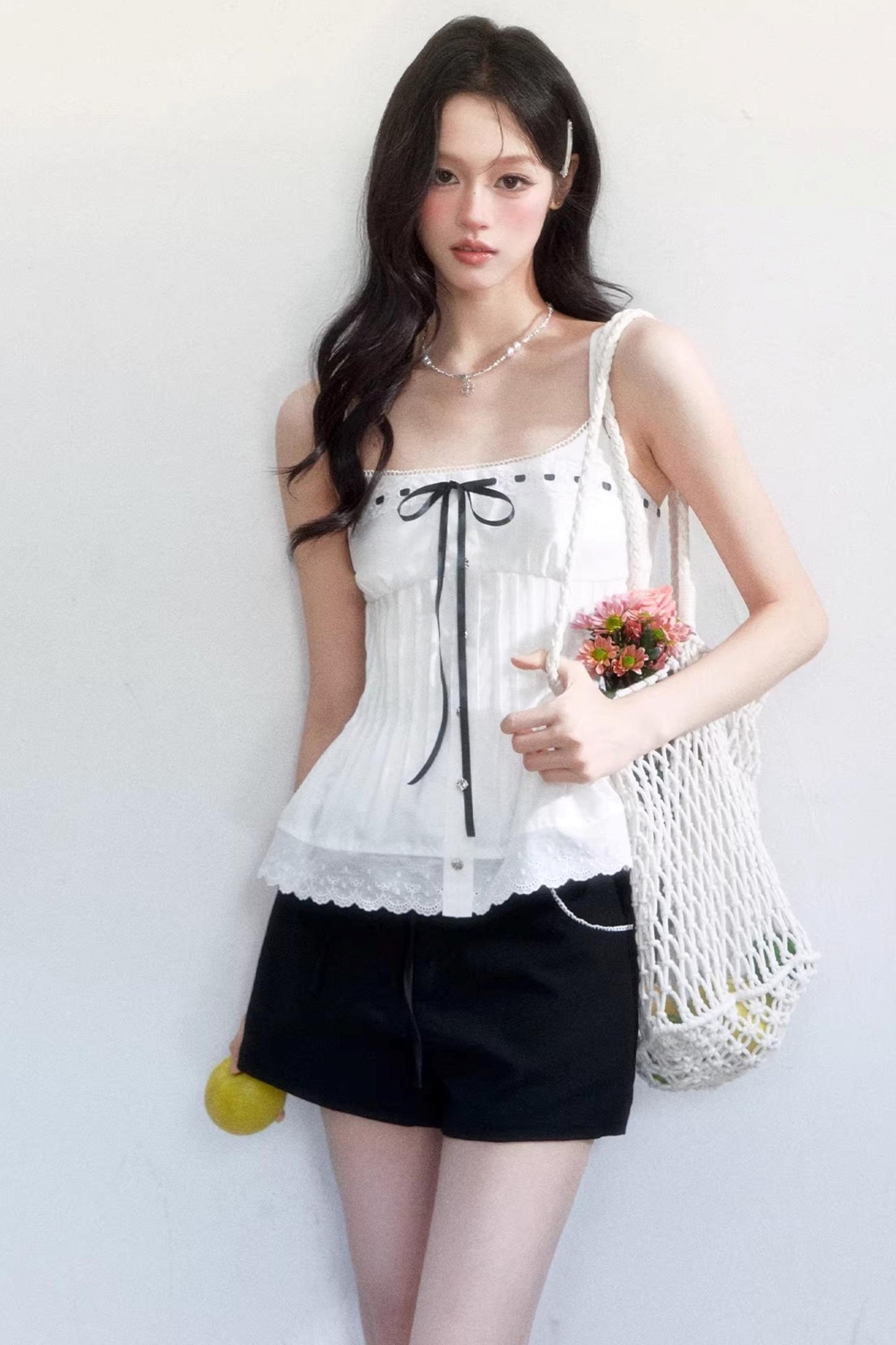 Black and White Ice Silk Two-Piece Set-Up