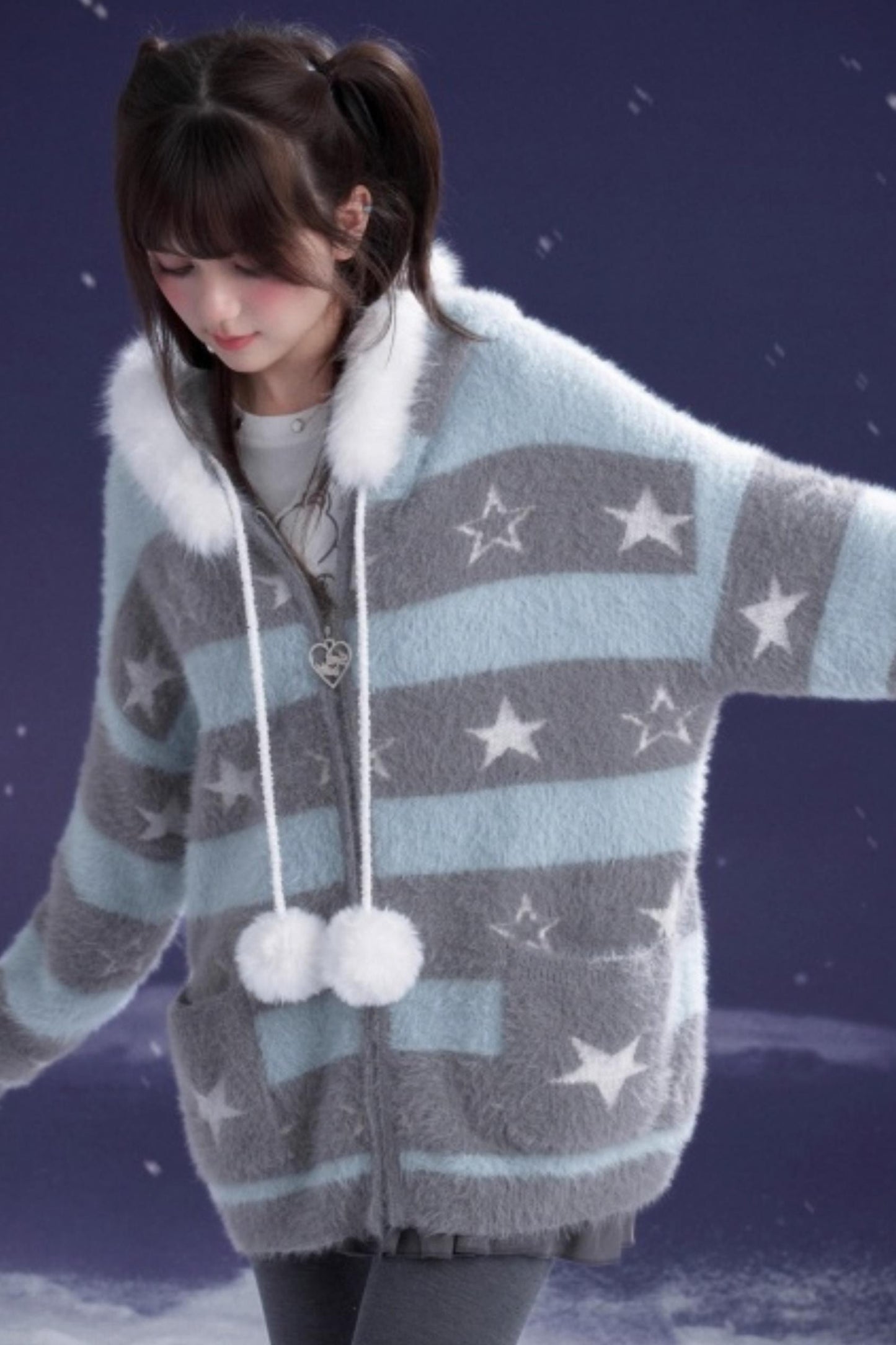 Gray-Blue Striped Star Sweater