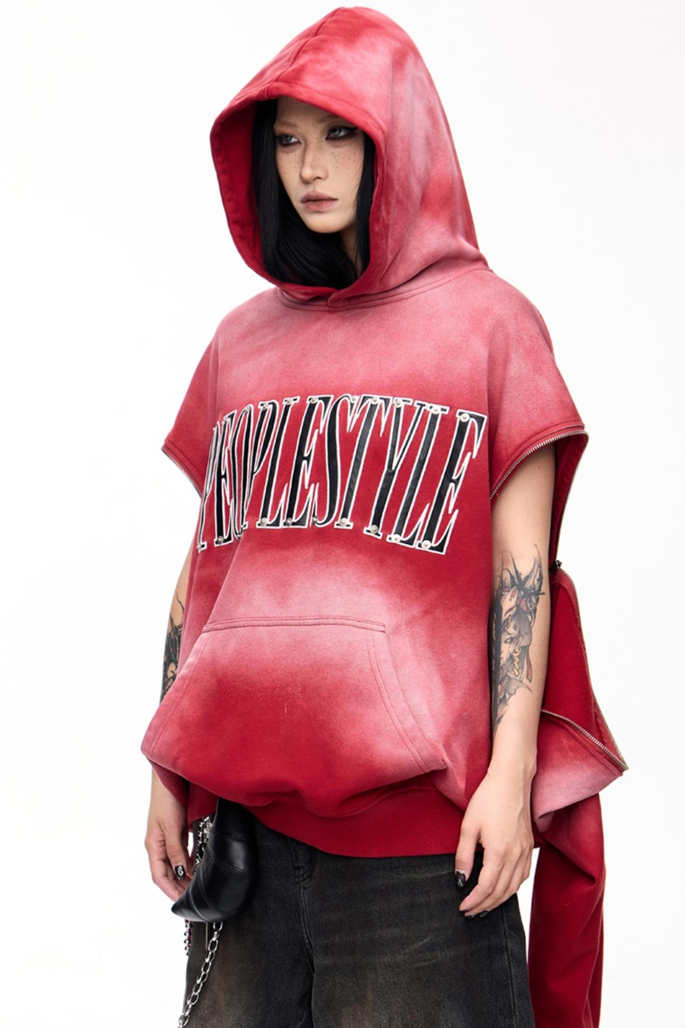 Distressed Red Hooded Sweatshirt