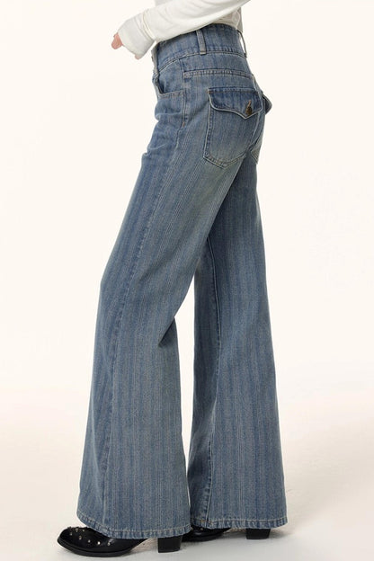 Textured Washed Denim Pants