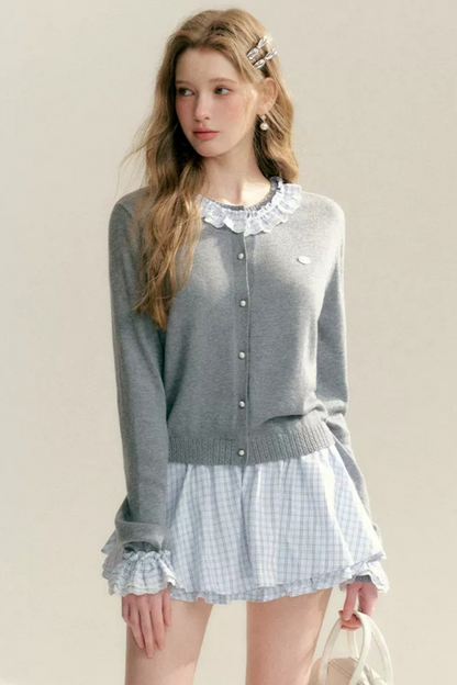 Contrasting Plaid Knitted Cardigan