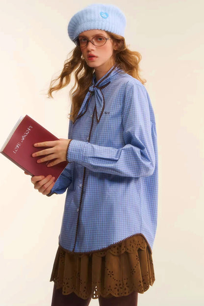 Retro Plaid Embroidery Shirt