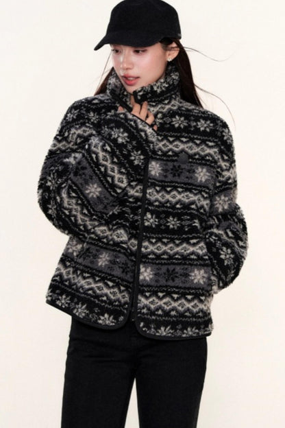 Fair Isle Lamb Wool Fleece Jacket