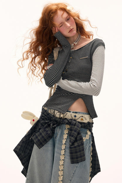 Striped Slim Long-Sleeved Top