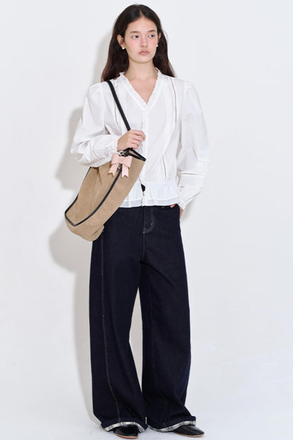 Textured Plaid Patchwork Jeans Pants