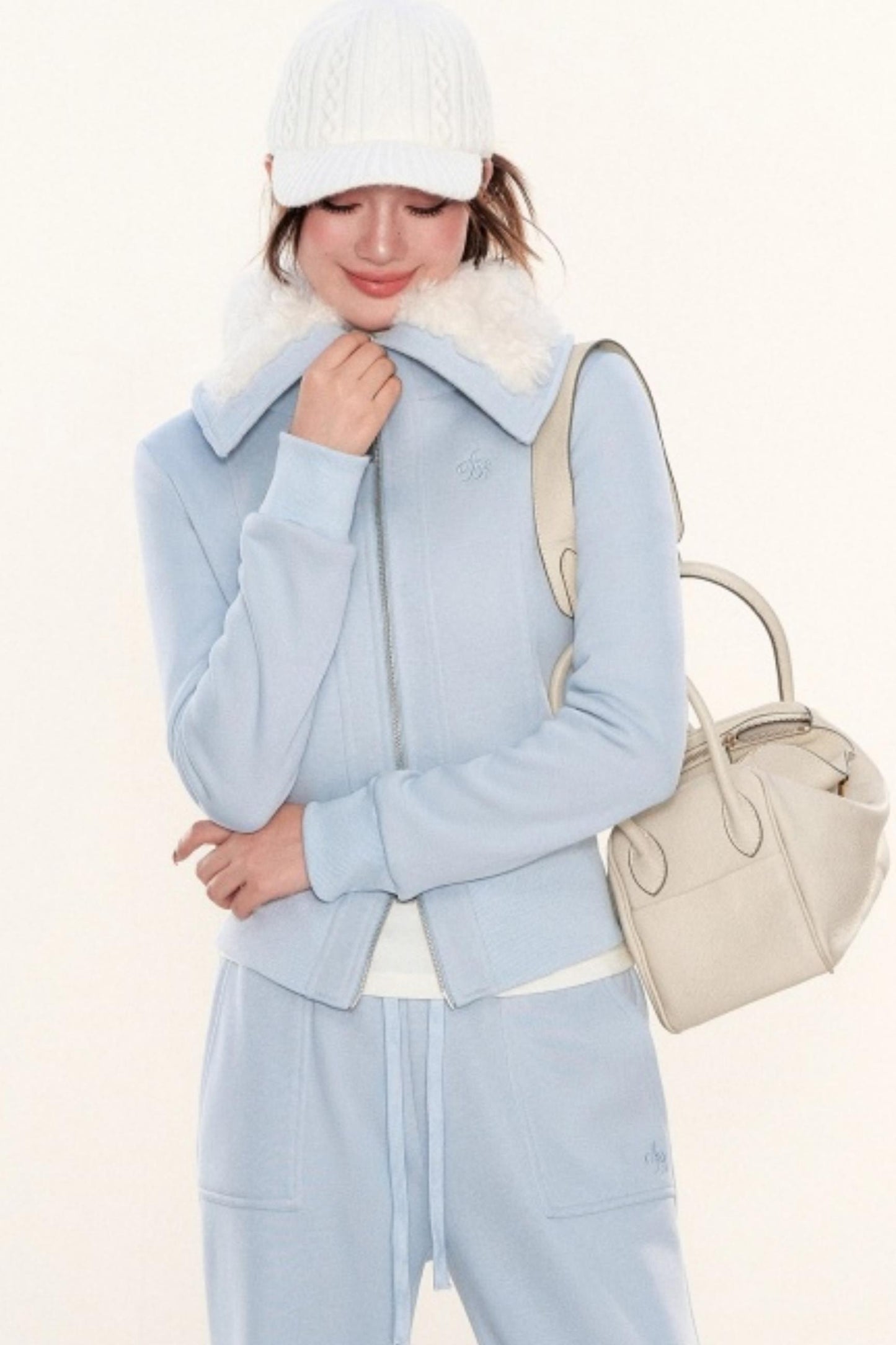 Lapel Fleece Slim Sweatshirt Jacket Set-Up