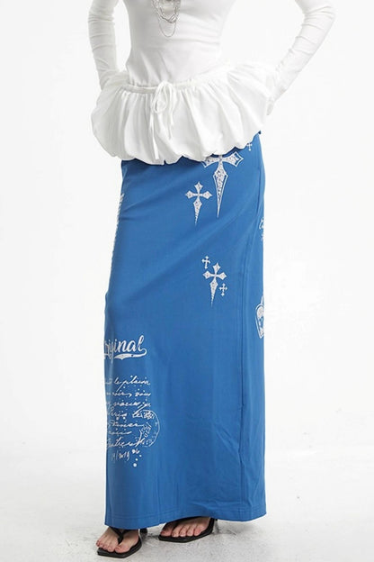 Vintage Cross Print Straight Skirt