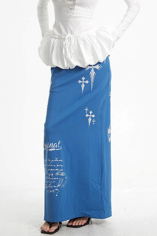Vintage Cross Print Straight Skirt