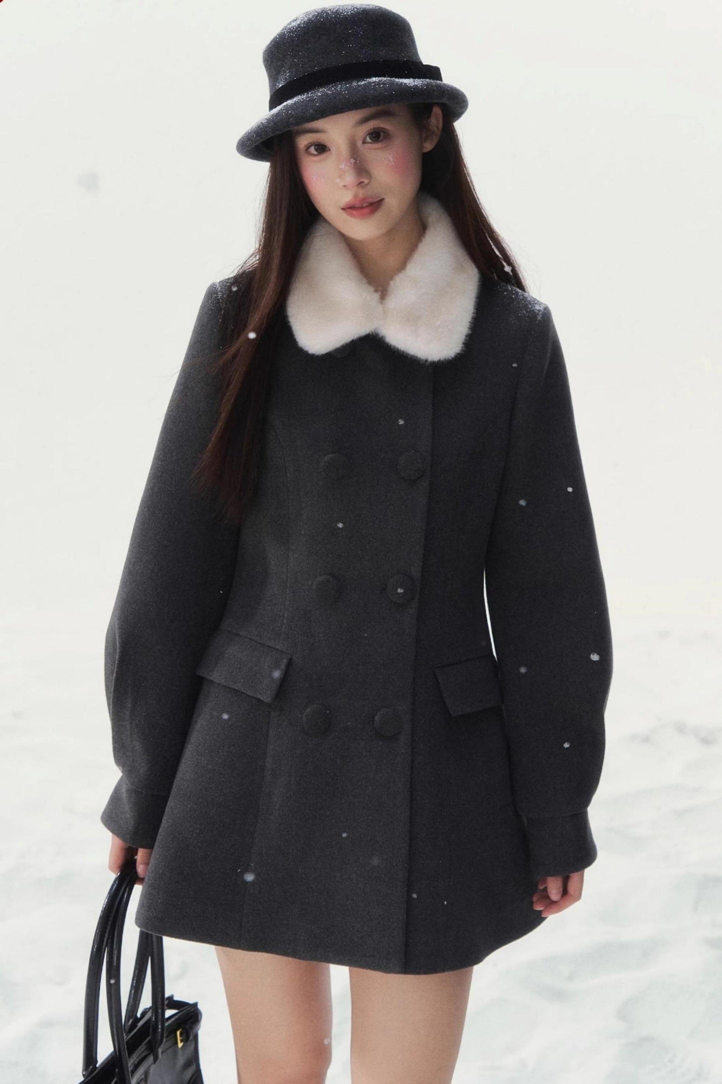 Double-Breasted Fur Collar Coat Set-Up