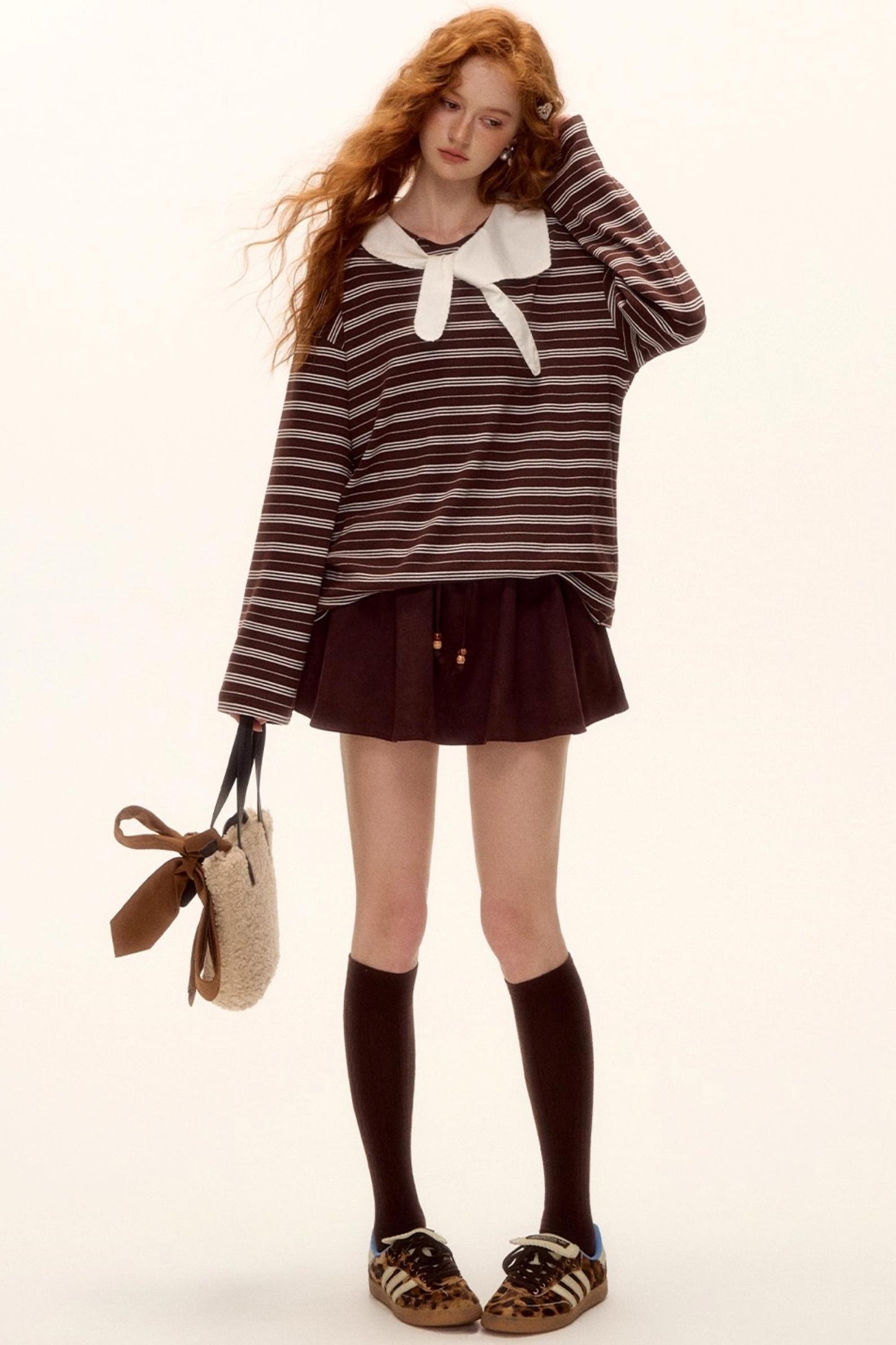 Miu-Style Striped Retro Top