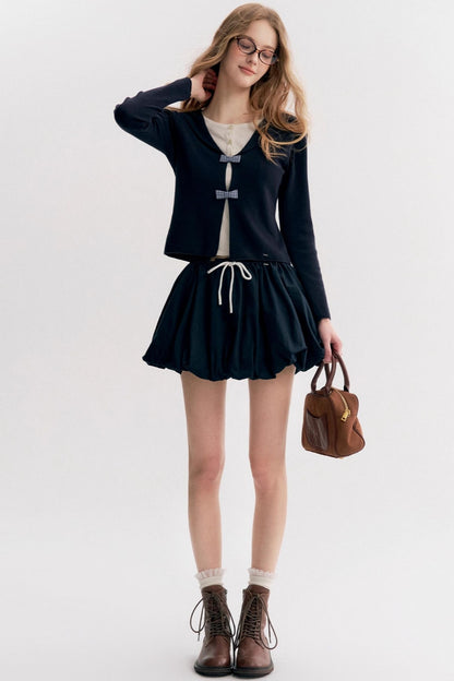 Contrasting Pleated Puffy Skirt