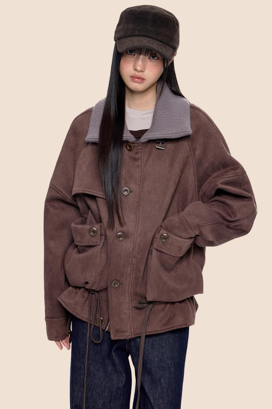 Knit Panel Suede Pocket Jacket