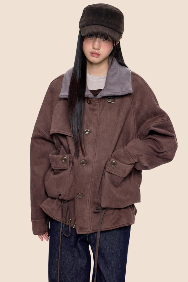 Knit Panel Suede Pocket Jacket