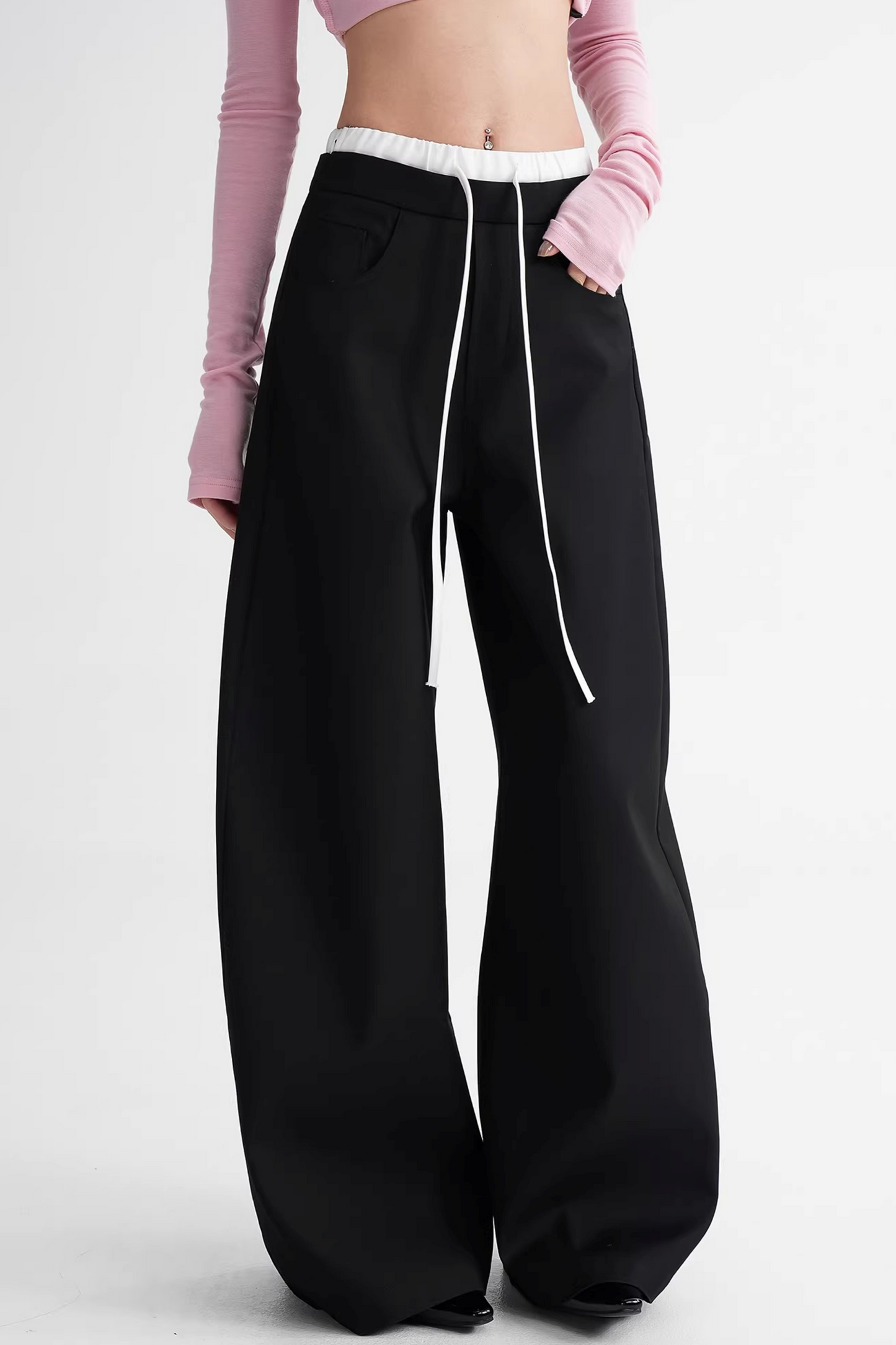 Elegant Color-Blocking Wide-Leg Pants