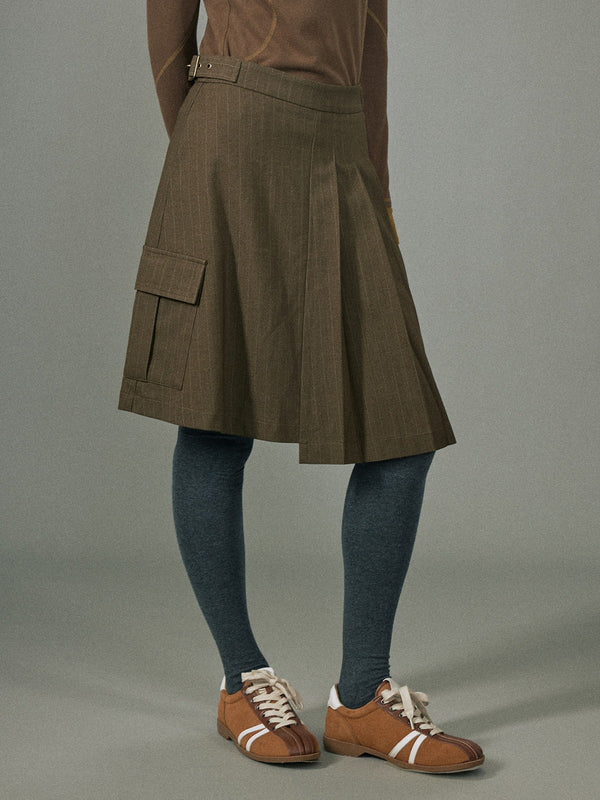 A-type striped pleated suit skirt