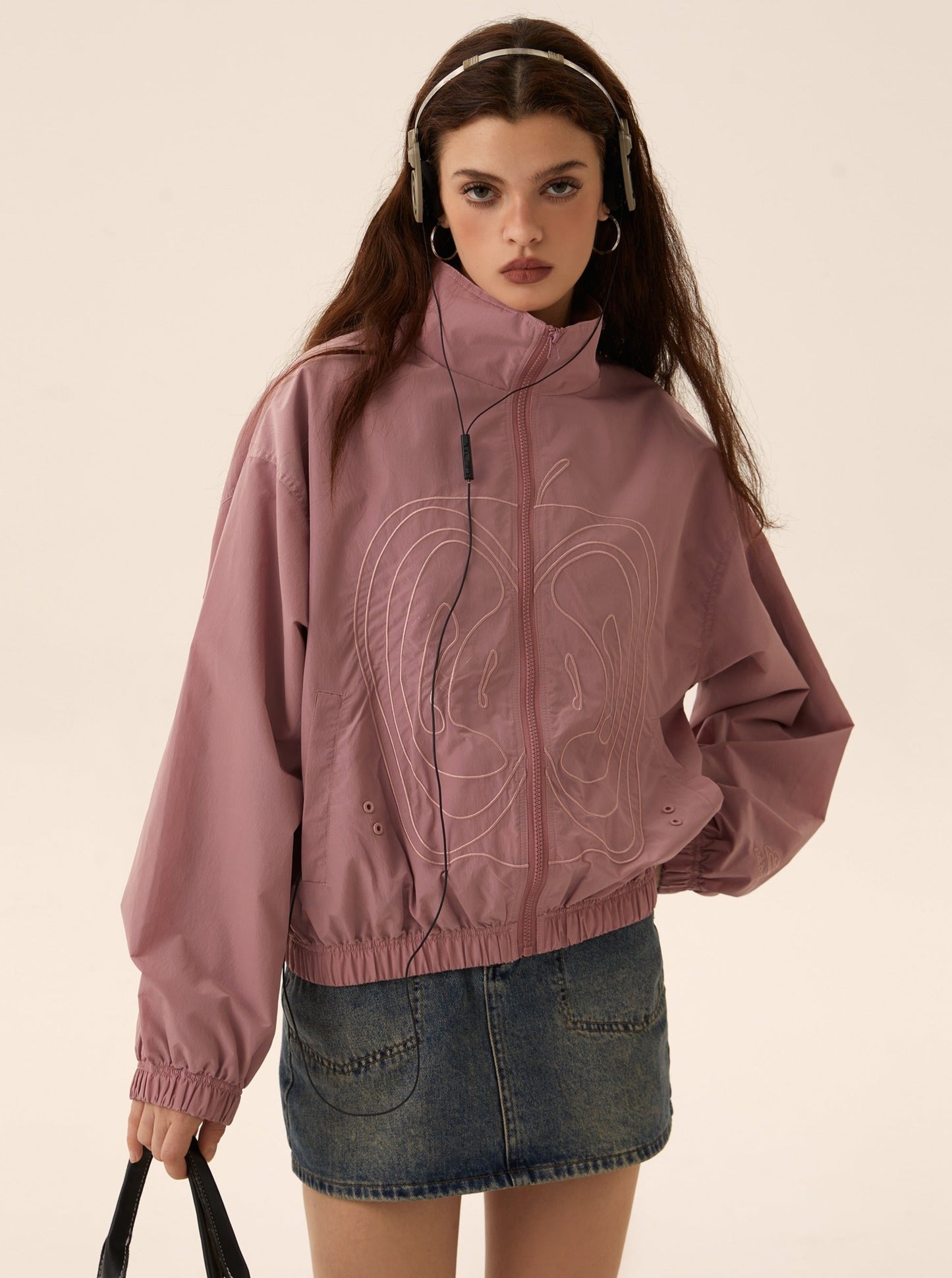 American loose cropped stand collar jacket