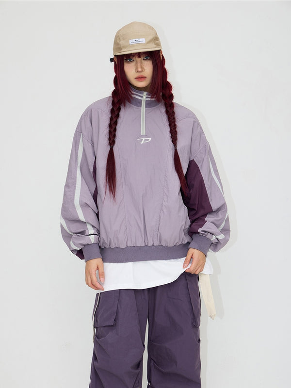 Contrast Stand Neck Pullover Jacket